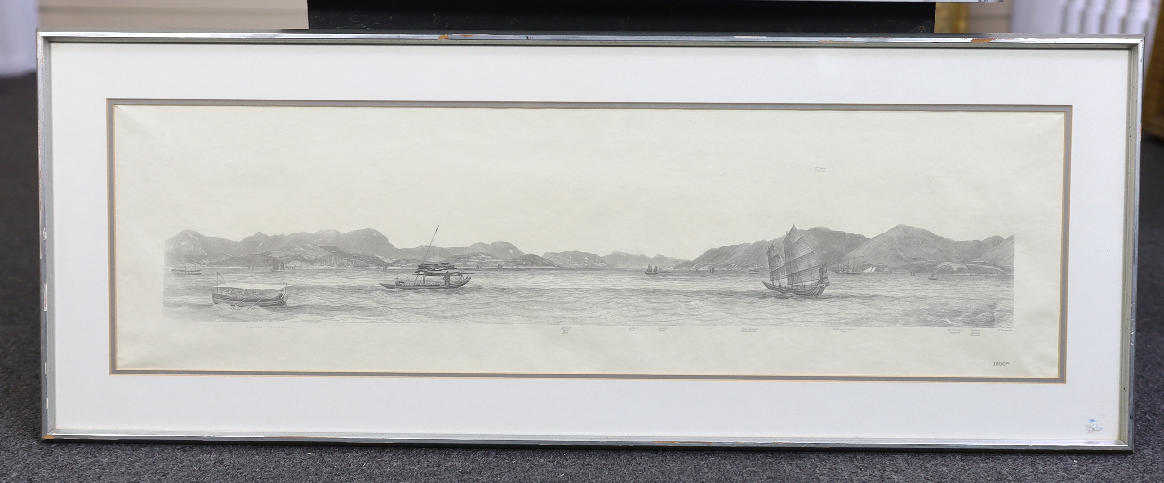 Lieutenant Leopold G. Heath for the Hydrographic Office, Hong Kong as seen from the anchorage of HMS Iris, 1846, set of three steel engravings, visible sheet 22 x 79cm